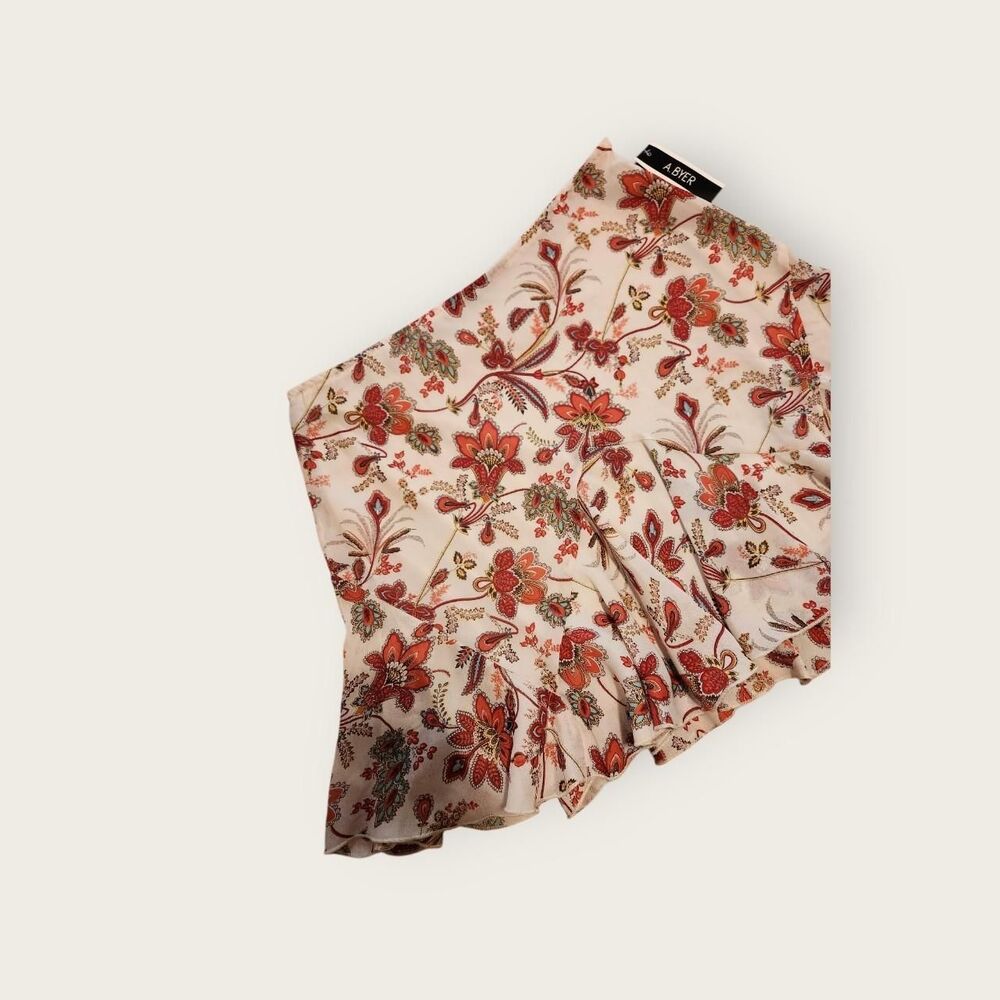Vintage Y2k A.Byer tan and red floral print dainty flouncy flowy mini skirt - Picture 3 of 4